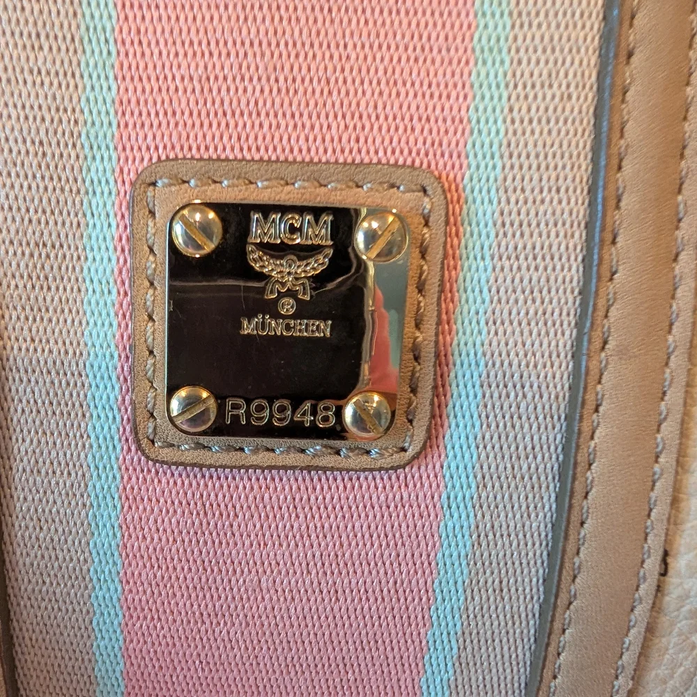 MCM Cream and Pink Satchel with Monogram Print - Picture 4 of 12